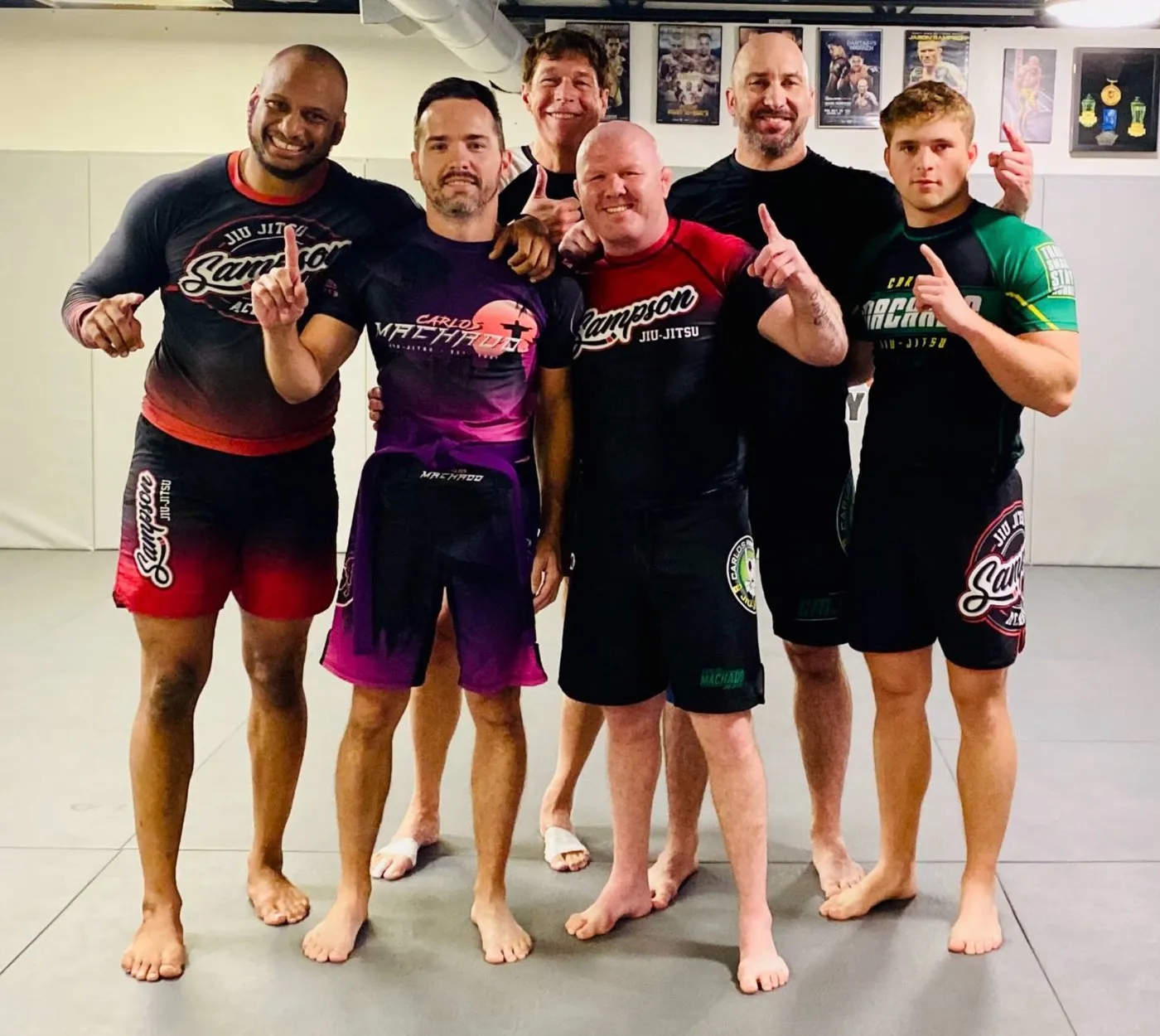Adult Brazilian Jiu Jitsu students and instructors at Sampson Jiu Jitsu Academy in Southlake