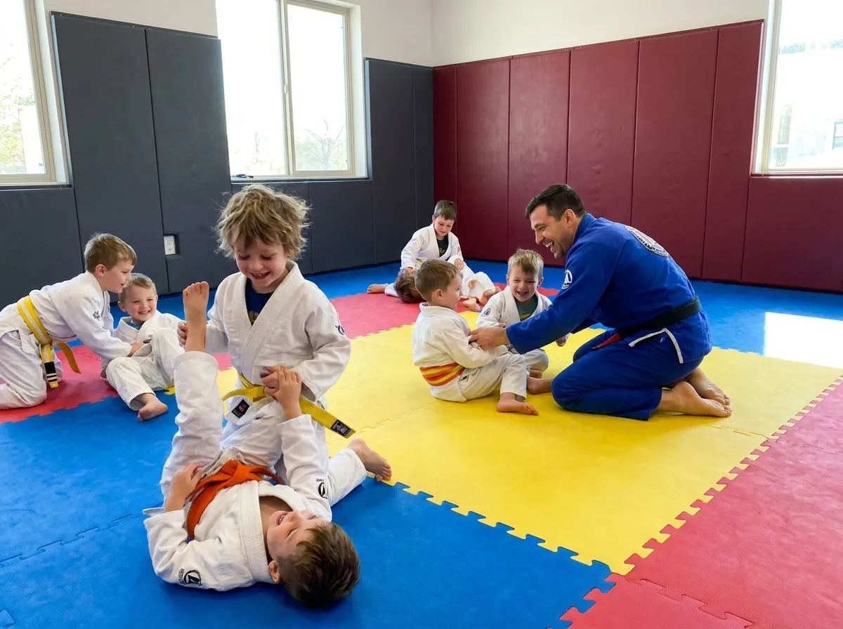 Brazilian Jiu Jitsu mat set up for a young kids class at Sampson Jiu Jitsu Academy in Southlake