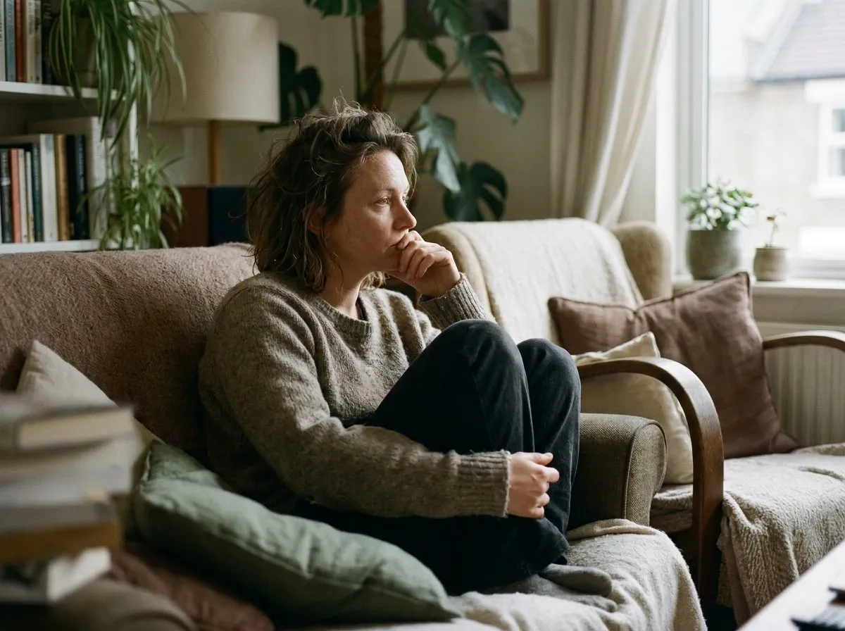 Adult sitting quietly, thoughtful